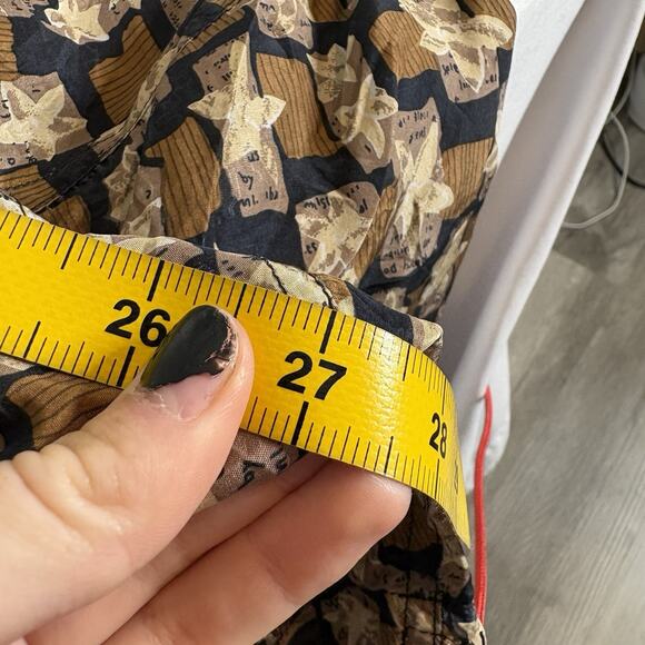 Vintage Cote de France Women's Brown Silk Abstract Print Button Up Shirt Size 2X - Picture 4 of 11